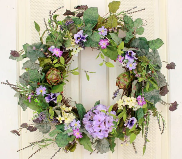 Loretta’s Lavender Elegant Front Door Wreath - 23 inch - inthegardenandmore.com