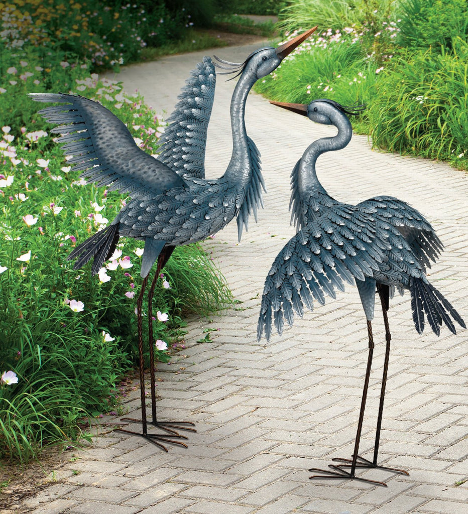 Majestic Blue Heron Metallic Finished Metal Garden Statuary - 41" Tall - inthegardenandmore.com