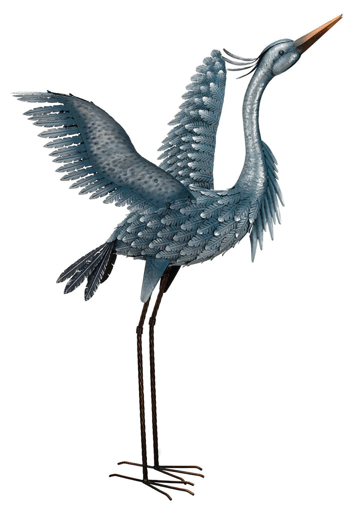 Majestic Blue Heron Metallic Finished Metal Garden Statuary - 41" Tall - inthegardenandmore.com