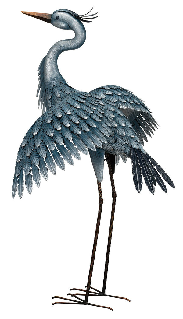 Majestic Blue Heron Metallic Finished Metal Garden Statuary - Set of 2 - inthegardenandmore.com