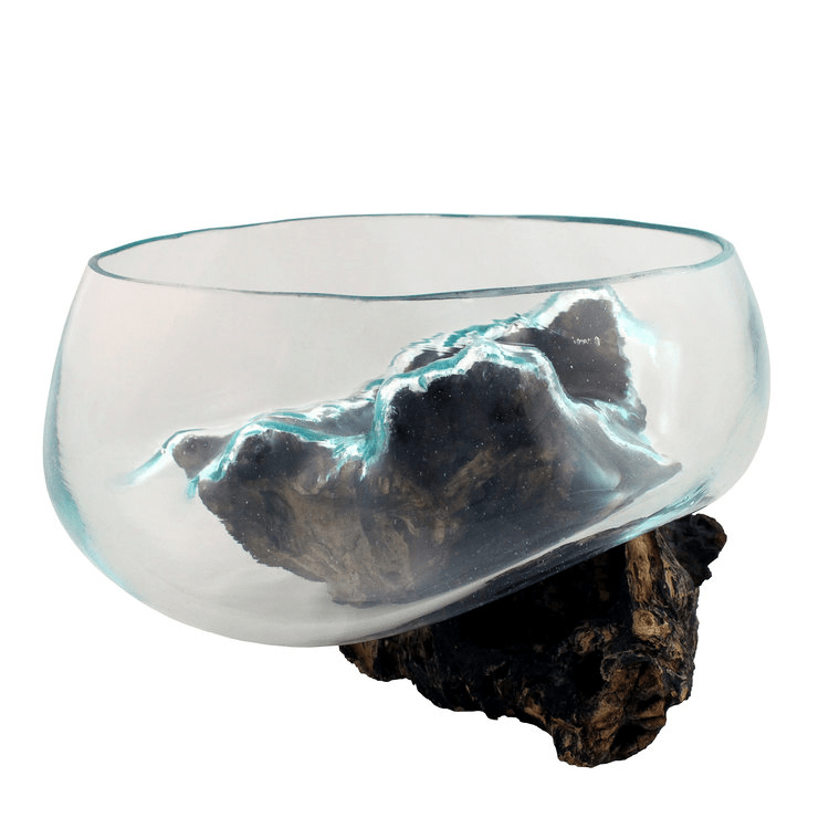 Medium Hand Blown Molten Glass and Wood Root Sculptured Succulent Bowl Terrarium (9”x9”) - inthegardenandmore.com