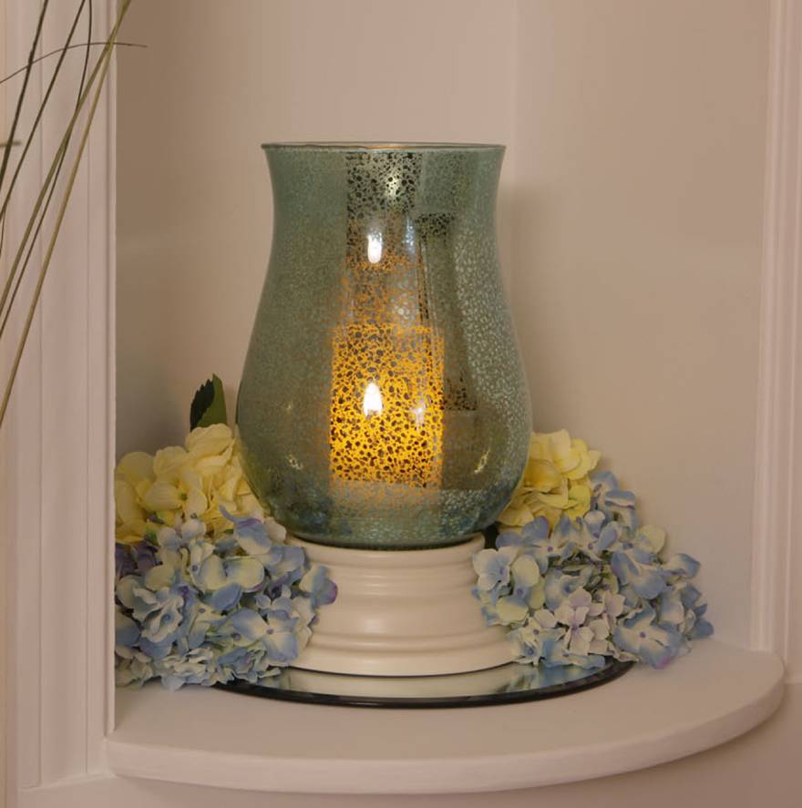 Mercury Glass Hurricane Candle Holder with Flameless Candle - inthegardenandmore.com