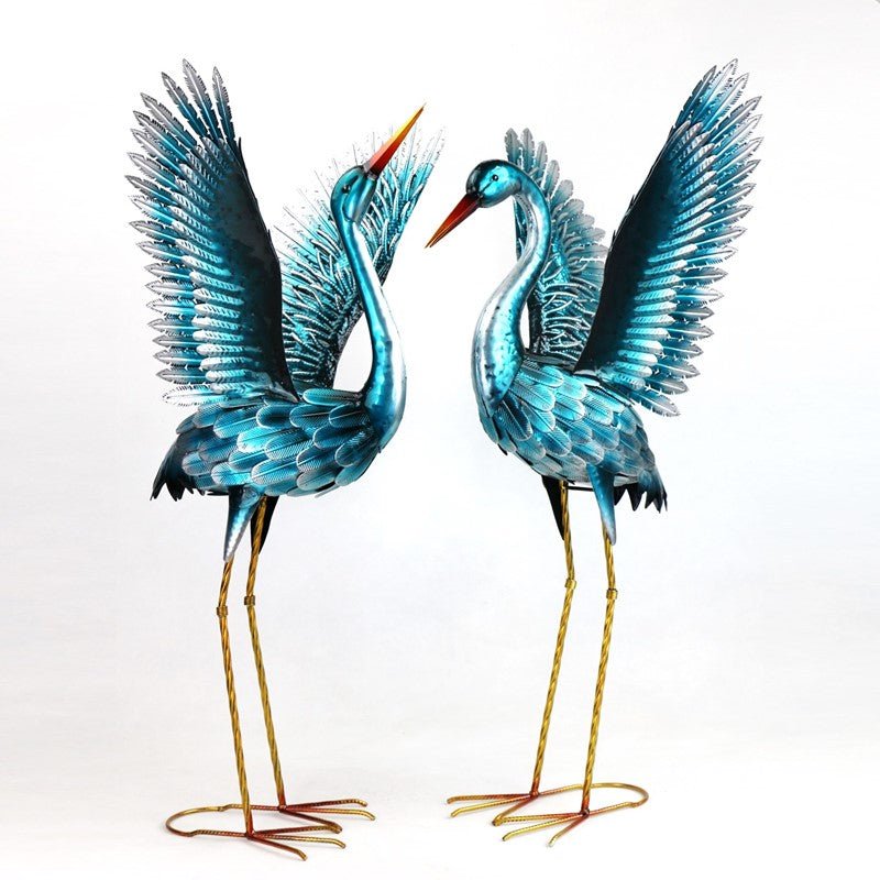 Metallic Blue Green Coastal Crane Garden Statuary (Set of 2) - inthegardenandmore.com