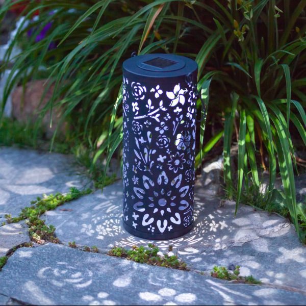 Midnight Blue Punched Metal Solar Lantern - inthegardenandmore.com