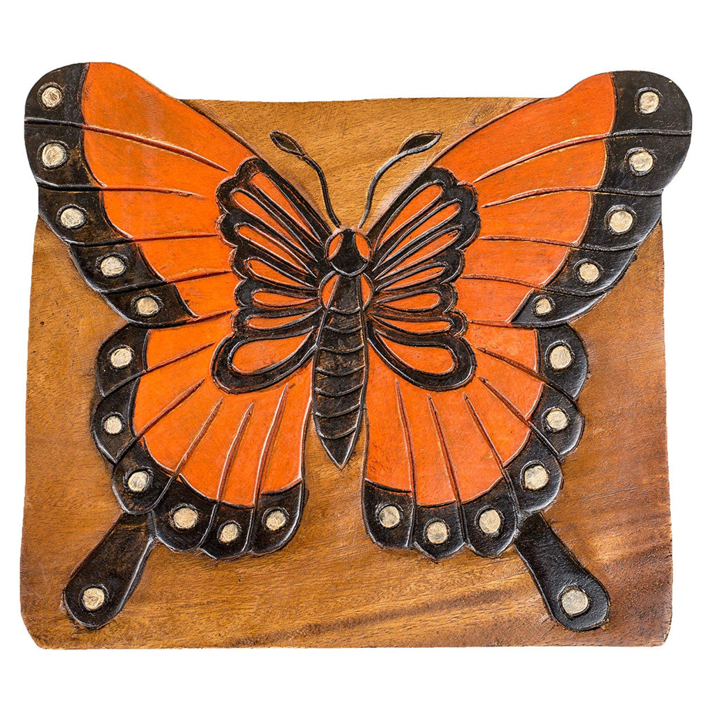 Monarch Butterfly Handcrafted Wood Stool Footstool - inthegardenandmore.com