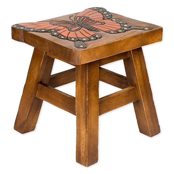 Monarch Butterfly Handcrafted Wood Stool Footstool - inthegardenandmore.com