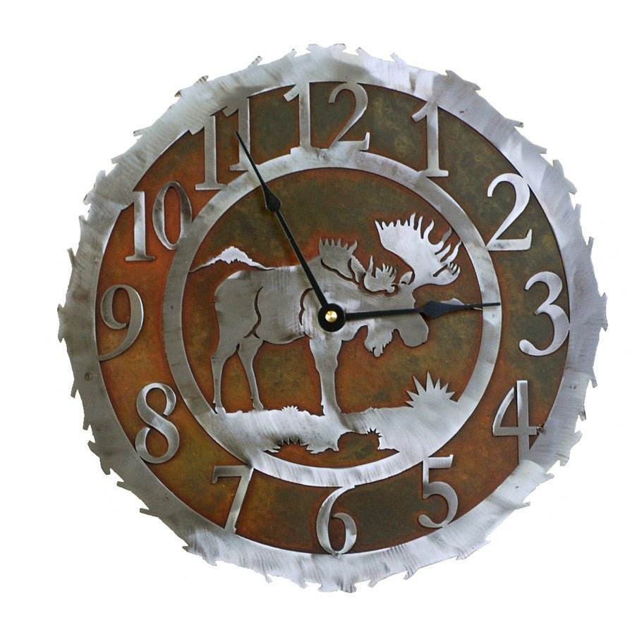 Moose Handcrafted Rustic Metal Wall Clock - 12" - inthegardenandmore.com