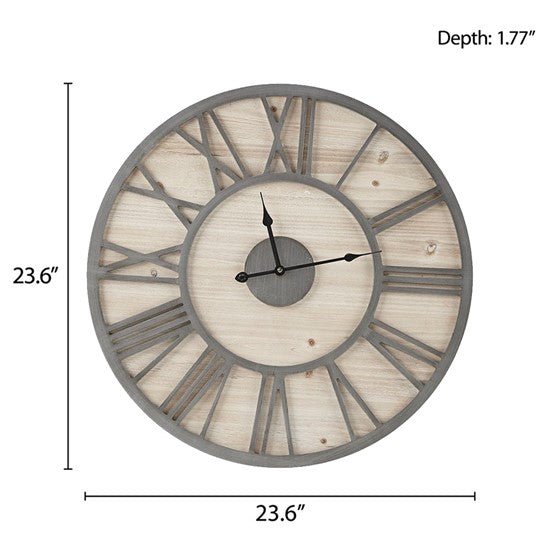 Natural Wood and Gray Metal Wall Clock - inthegardenandmore.com