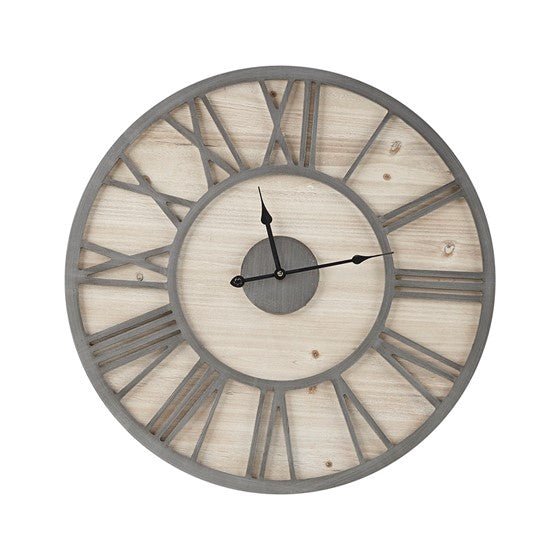 Natural Wood and Gray Metal Wall Clock - inthegardenandmore.com