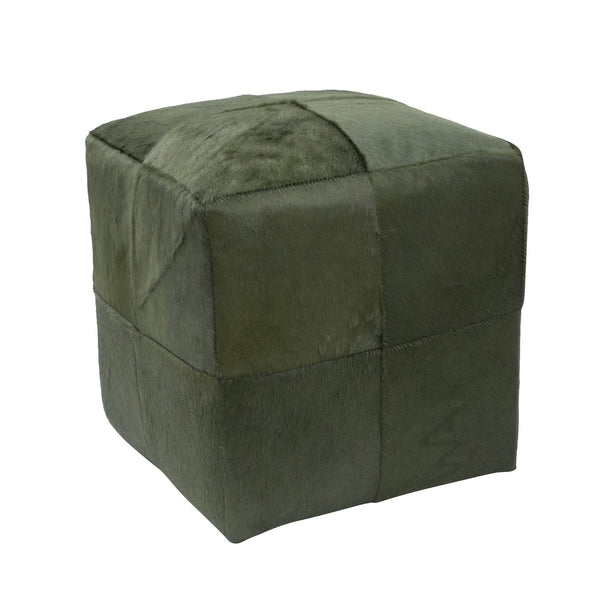 Olive Green Dyed Cowhide Cube Pouf Stool Ottoman - inthegardenandmore.com