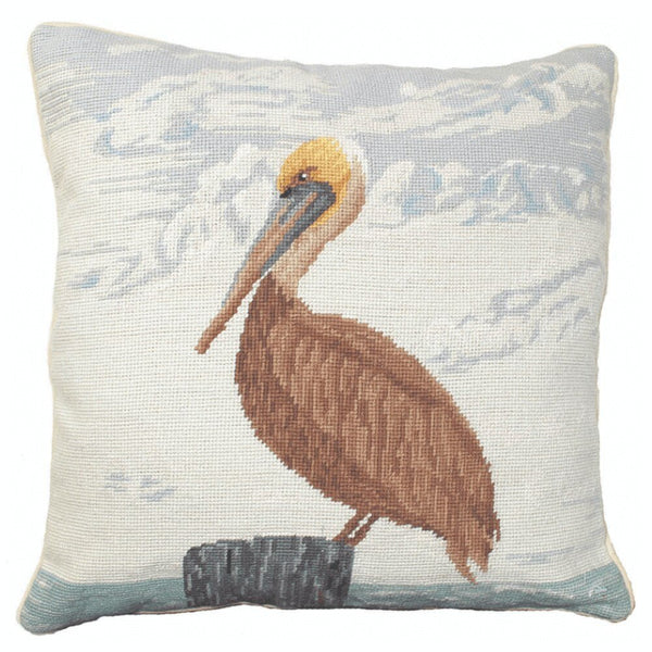 Pelican Handcrafted Needlepoint Throw Pillow – 18” - inthegardenandmore.com