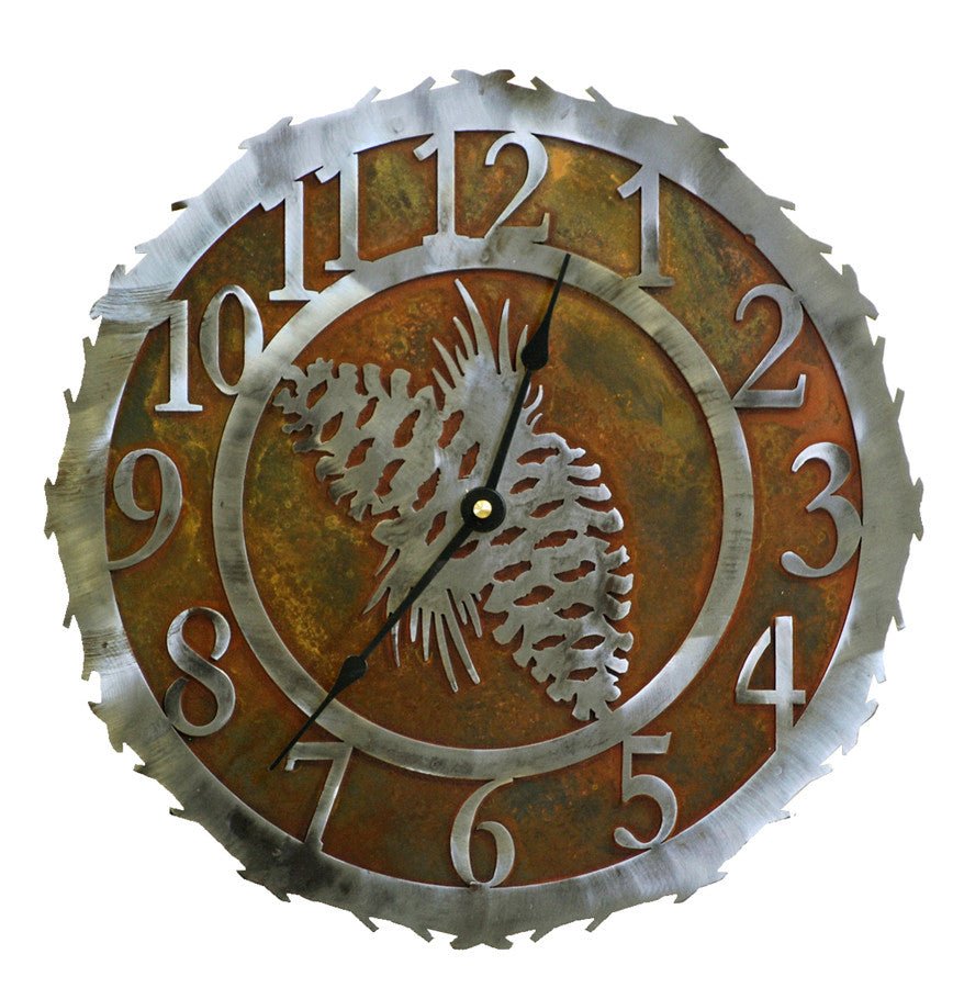 Pine Cone Handcrafted Metal Wall Clock - 12" - inthegardenandmore.com