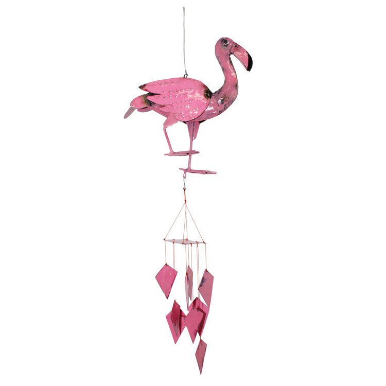 Pink Flamingo Repurposed Metal Wind Chime - inthegardenandmore.com