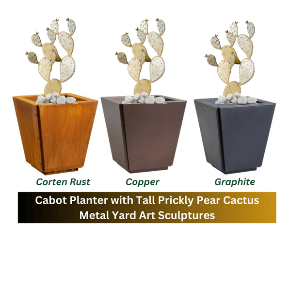 Prickly Pear Cactus Metal Yard Art Sculpture with Planter - inthegardenandmore.com