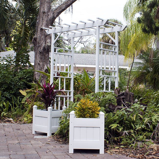 Pristine White Geometric Flat Top Vinyl Arbor - 85" – Made in the USA - inthegardenandmore.com