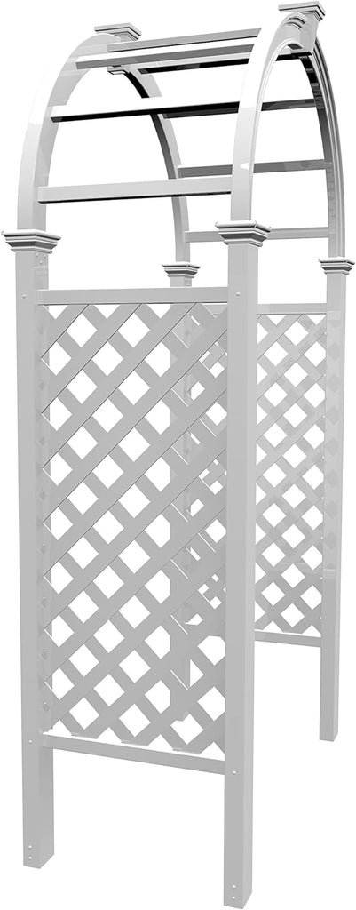 Pristine White Livingston Lattice Vinyl Garden Arbor - inthegardenandmore.com