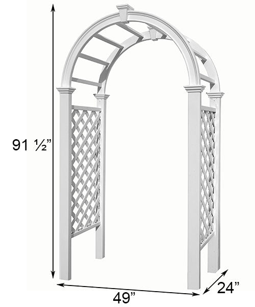 Pristine White Livingston Lattice Vinyl Garden Arbor - inthegardenandmore.com