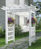 Pristine White Springport Vinyl Garden Arbor With Hanging Planter Nooks - inthegardenandmore.com