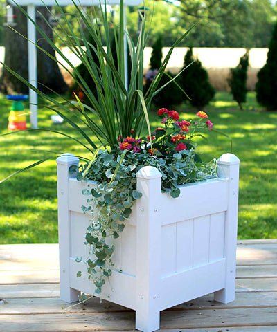 Pristine White Vinyl Planter Box – 16” – Made in the USA - inthegardenandmore.com