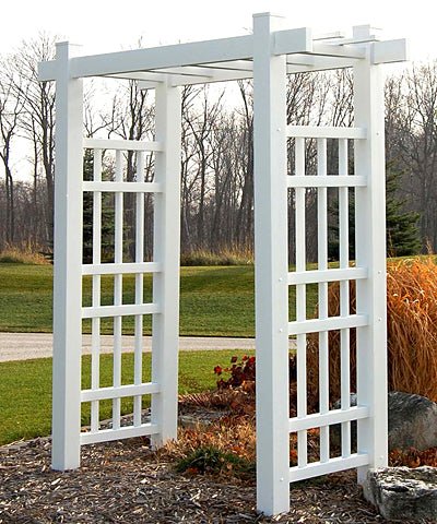 Pristine White Vinyl Windsor Arbor - 85" – Made in the USA - inthegardenandmore.com