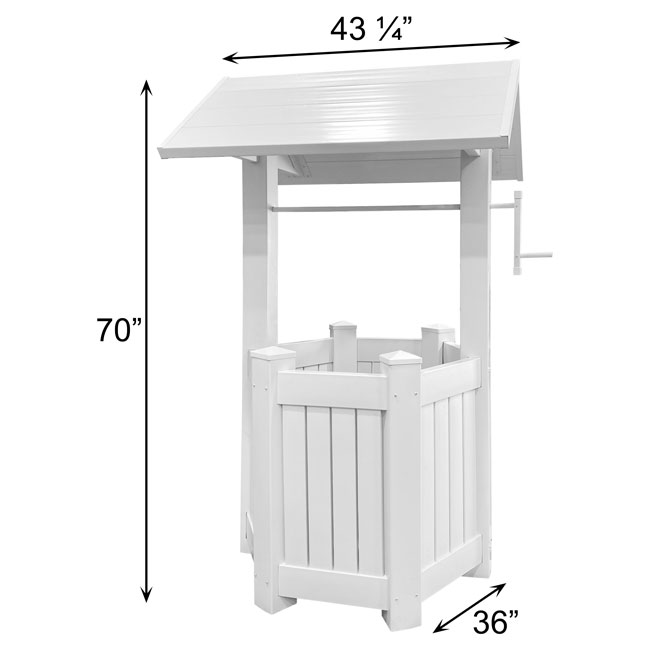 Pristine White Vinyl Wishing Well Garden Structure - Made in the USA - inthegardenandmore.com