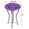 Purple Hues Mosaic Glass Birdbath with Black Metal Stand - inthegardenandmore.com