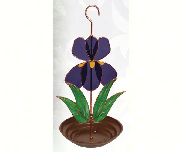 Purple Iris Hanging Stained Glass Bird Feeder - inthegardenandmore.com