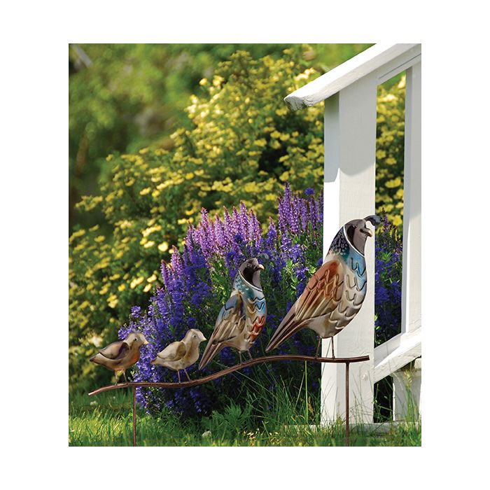 Quail Family Metallic Metal Yard Art Garden Stake - inthegardenandmore.com