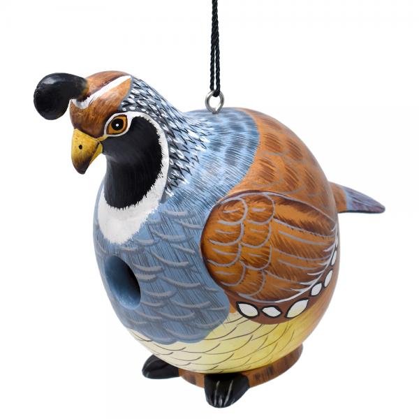 Quail Hand Carved Wood Birdhouse - inthegardenandmore.com