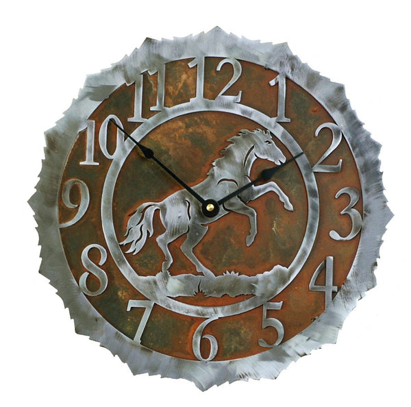 Rearing Horse Handcrafted Rustic Metal Wall Clock - 12" - inthegardenandmore.com