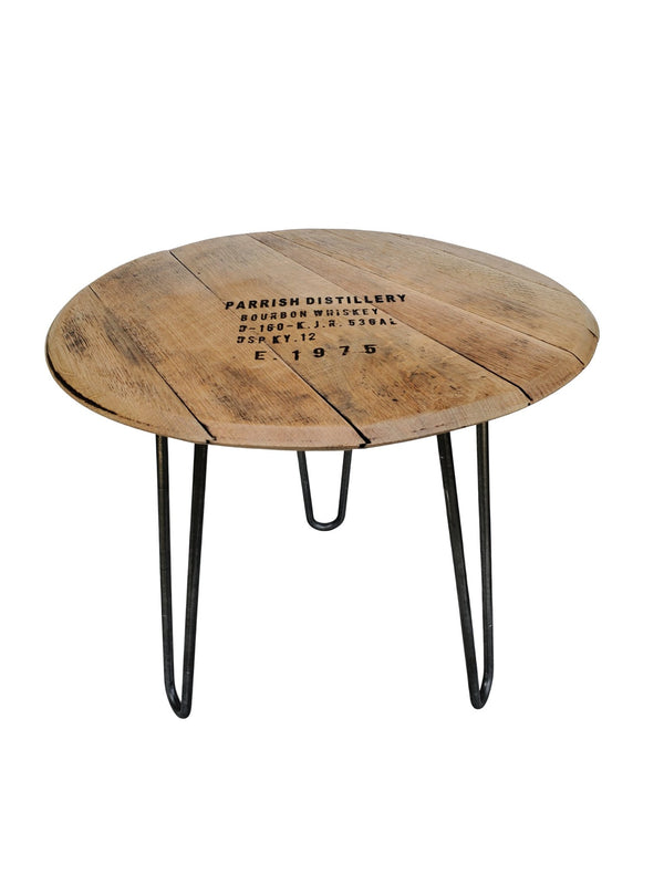 Reclaimed Bourbon Barrel Head Accent Table with Original Winemakers Stamping - inthegardenandmore.com