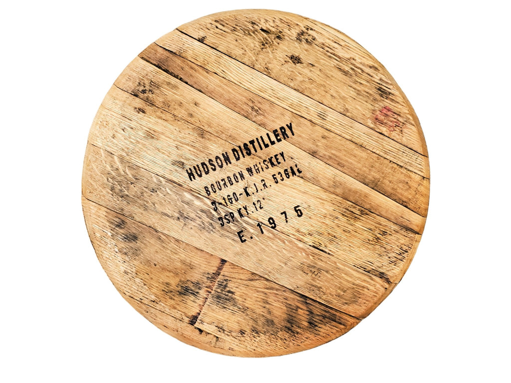 Our Natural Stamped Reclaimed Bourbon Barrel Head Lazy Susan Without Handles