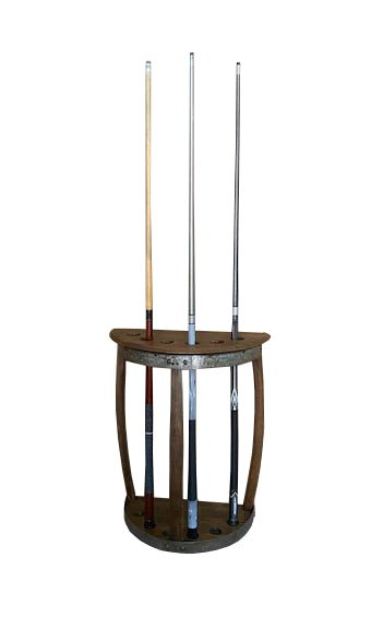 Reclaimed Half Round Wine Barrel Head Hanging Pool Cue Rack - inthegardenandmore.com