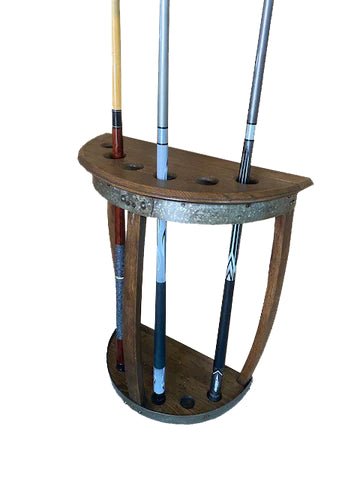 Reclaimed Half Round Wine Barrel Head Hanging Pool Cue Rack - inthegardenandmore.com