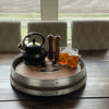 Reclaimed Oak Wine Barrel Top Lazy Susan with Double Metal Rings (Customizable) – 24” - inthegardenandmore.com