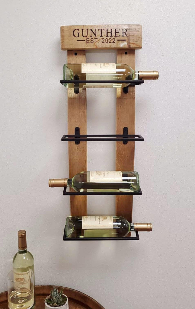 Reclaimed Oak Wood Wine Barrel Staves Wall Mounted Wine Rack - inthegardenandmore.com