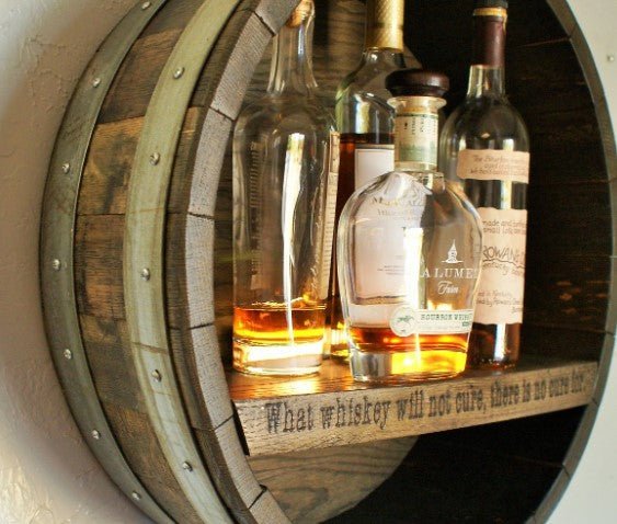 Reclaimed Whiskey Barrel Head Cabinet Shelf (customizable) - inthegardenandmore.com