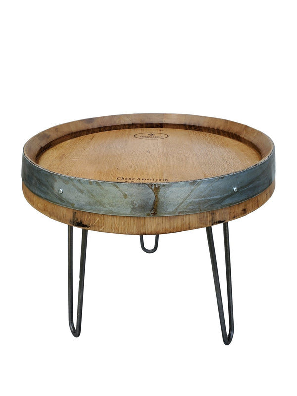 Reclaimed Wine Barrel Head Accent Table with Original Winemakers Stamping - inthegardenandmore.com