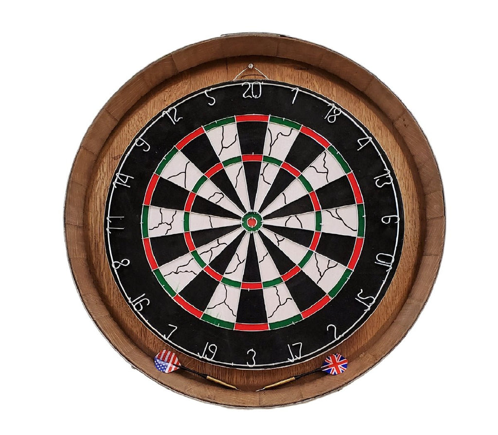 Reclaimed Wine Barrel Head Wood Dartboard Set - inthegardenandmore.com