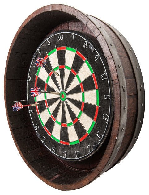 Reclaimed Wine Barrel Head Wood Dartboard Set - inthegardenandmore.com