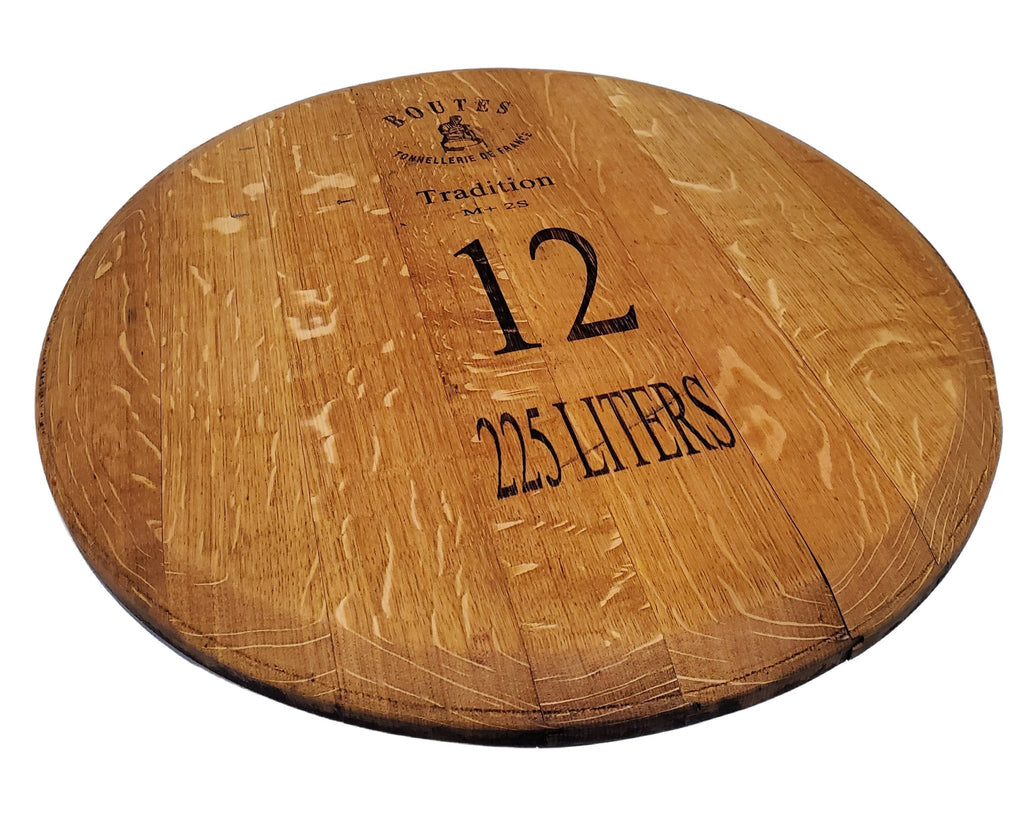 Reclaimed Wine Barrel Head Wood Lazy Susan with Winemakers Stamp (21”) - inthegardenandmore.com