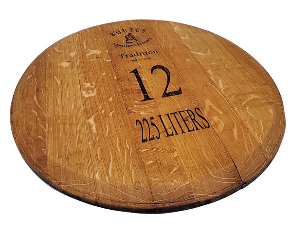 Reclaimed Wine Barrel Head Wood Lazy Susan with Winemakers Stamp (21”) - inthegardenandmore.com