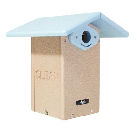 Recycled Poly Lumber Plastic Bluebird Bird House – Taupe and Blue - inthegardenandmore.com