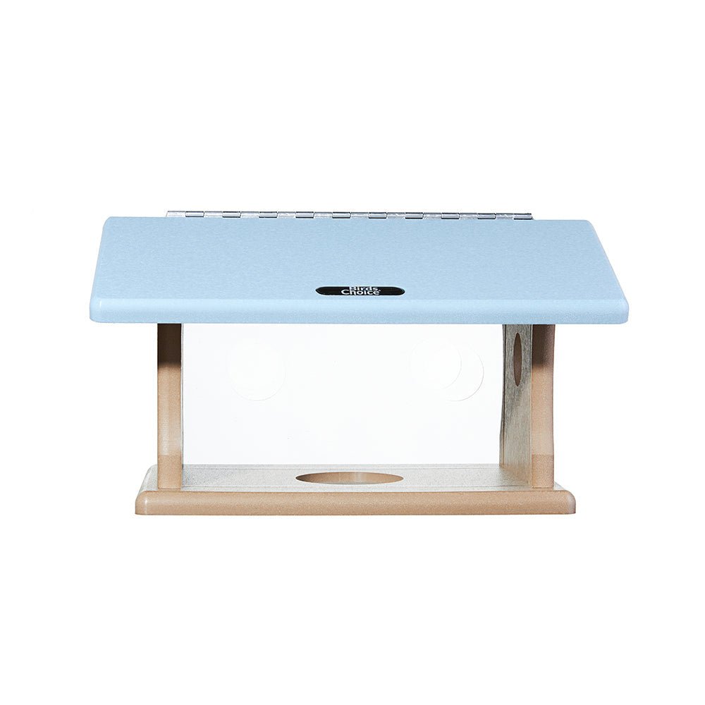 Our Recycled Poly Lumber Plastic Bluebird Feeder - Taupe and Blue 