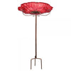 Red Poppy Garden Stake Birdbath or Bird Feeder - inthegardenandmore.com