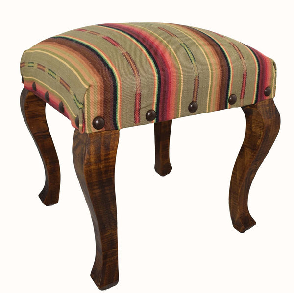 Red River Serape Striped Upholstered Fabric Square Stool Bench (18”) - inthegardenandmore.com