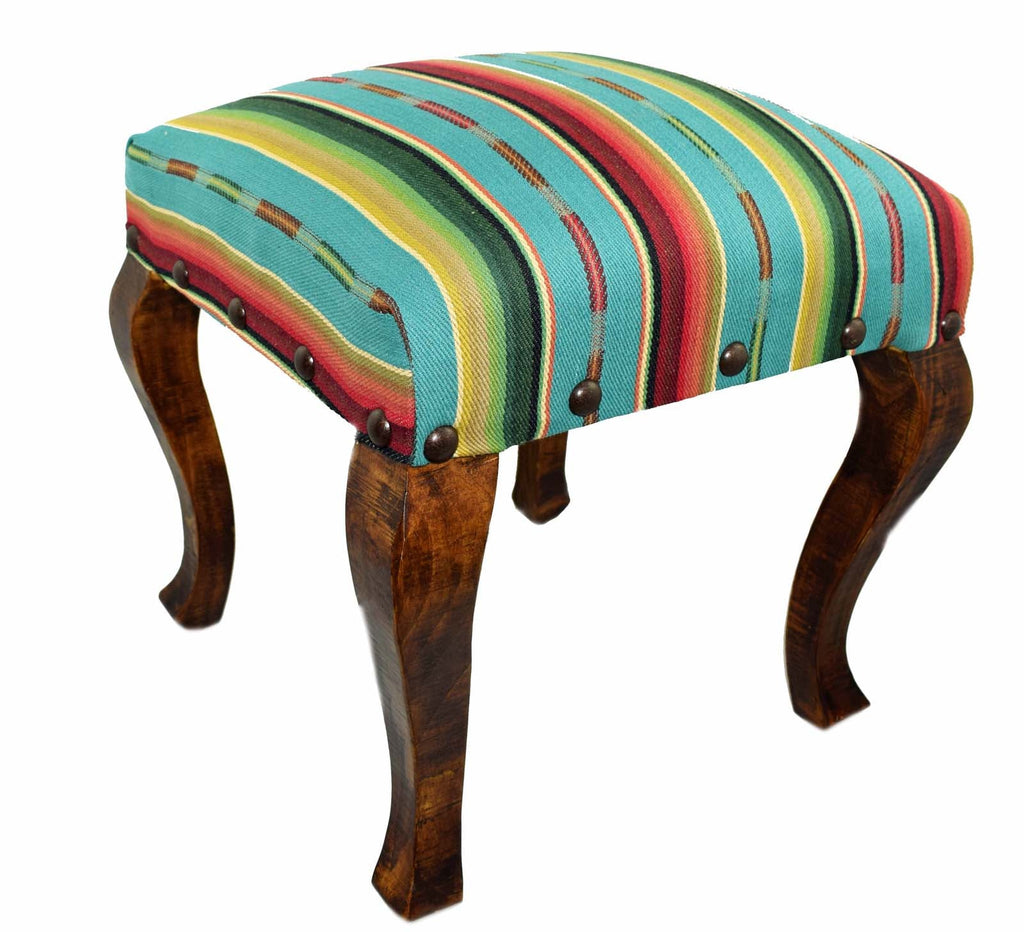 Red River Rock Serape Striped Upholstered Fabric Square Stool Bench (18”) - inthegardenandmore.com