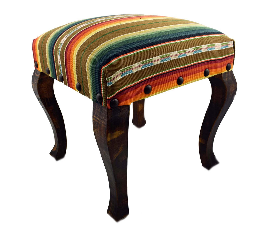 Red River Rock Serape Striped Upholstered Fabric Square Stool Bench (18”) - inthegardenandmore.com