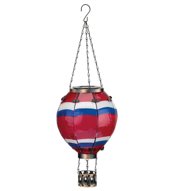 Red, White and Blue Stripe Solar LED Powered Hot Air Balloon Lantern - inthegardenandmore.com