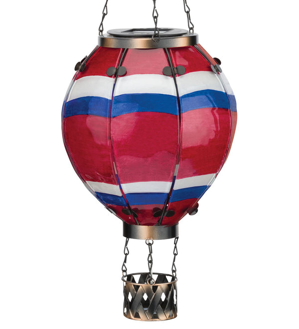 Red, White and Blue Stripe Solar LED Powered Hot Air Balloon Lantern - inthegardenandmore.com